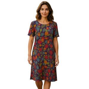 LuLaRoe Purple Orange Leaf Print Knit Dress Size LG